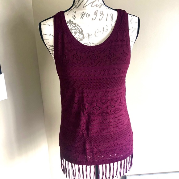 WHBM Cabernet Lace & Fringe Boho Tank Top - Picture 4 of 9